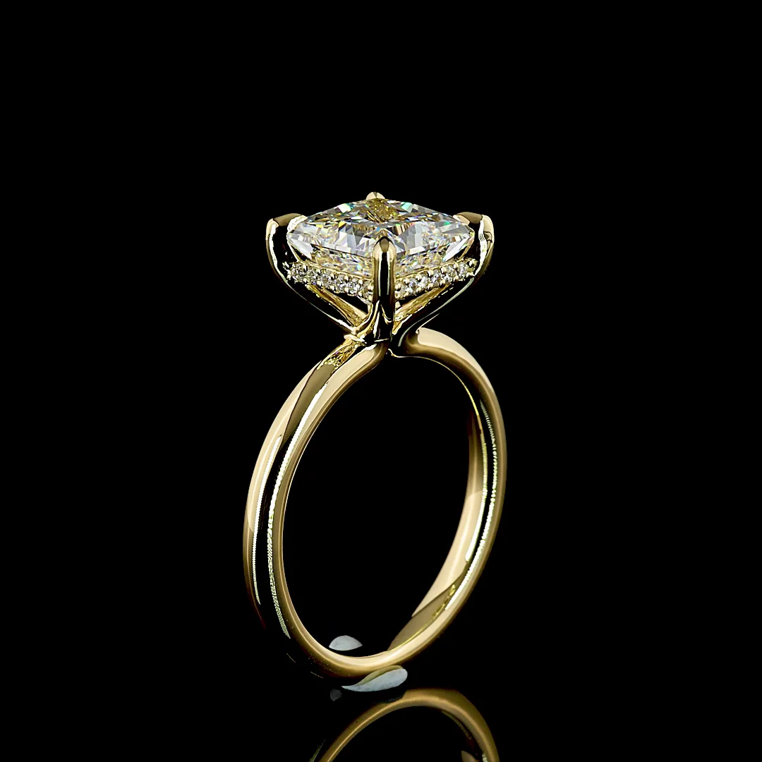 3.18 Cts 14k Yellow Gold Princess Shape Hidden Halo Ring - Image 4