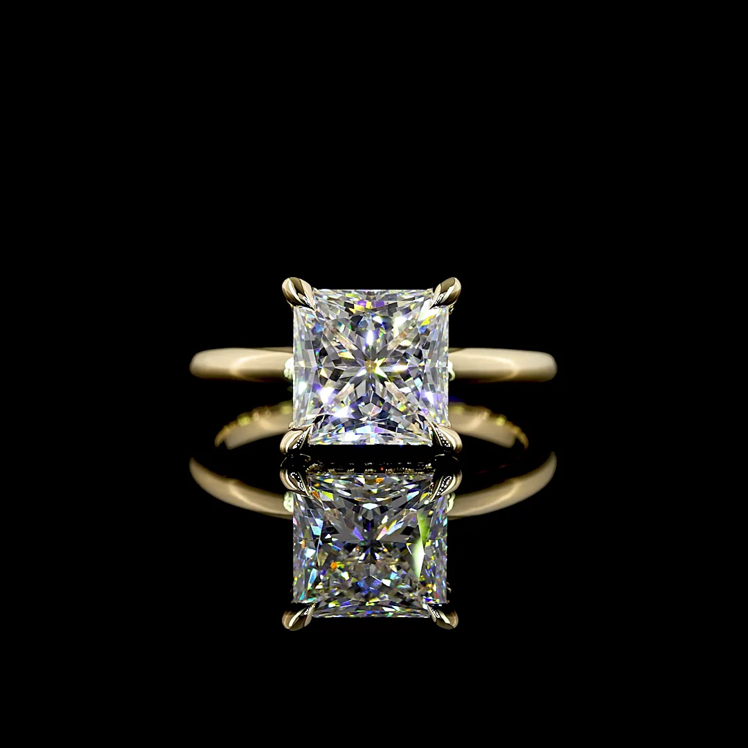 3.18 Cts 14k Yellow Gold Princess Shape Hidden Halo Ring - Video