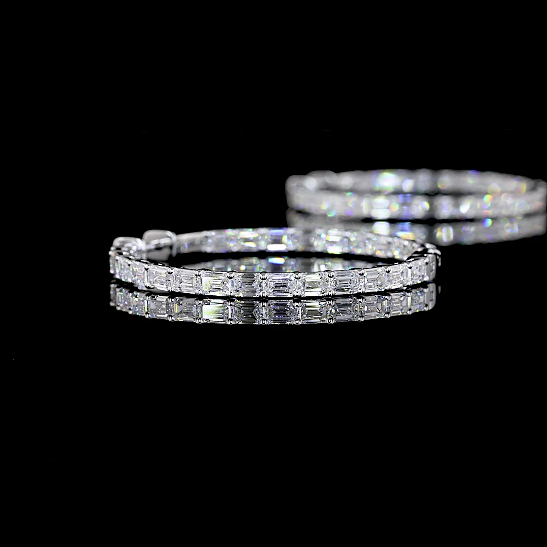 5.32 Cts 14k White Gold Emerald Shape Hoops Earring - Image 4