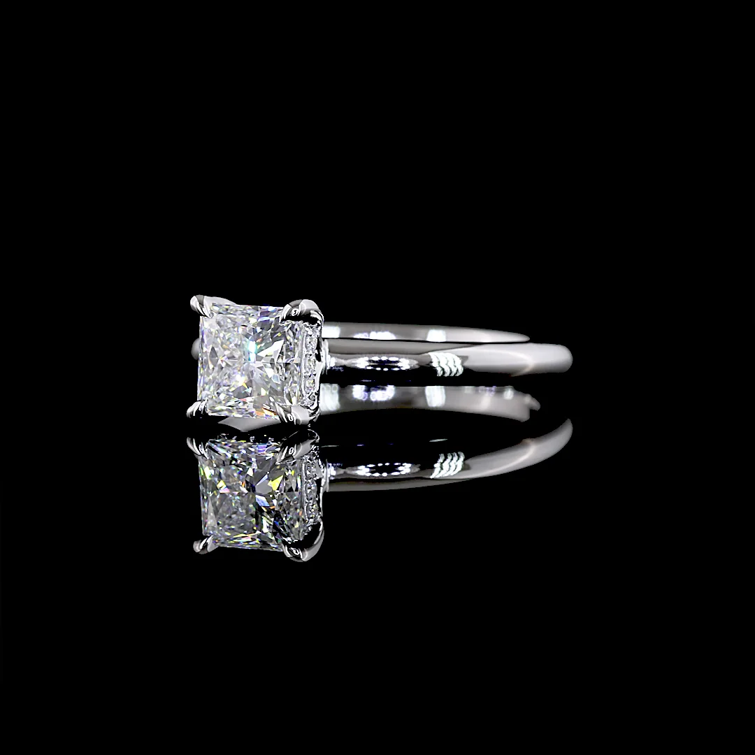 1.1 Cts 14k White Gold Princess Shape Hidden Halo Ring - Image 2