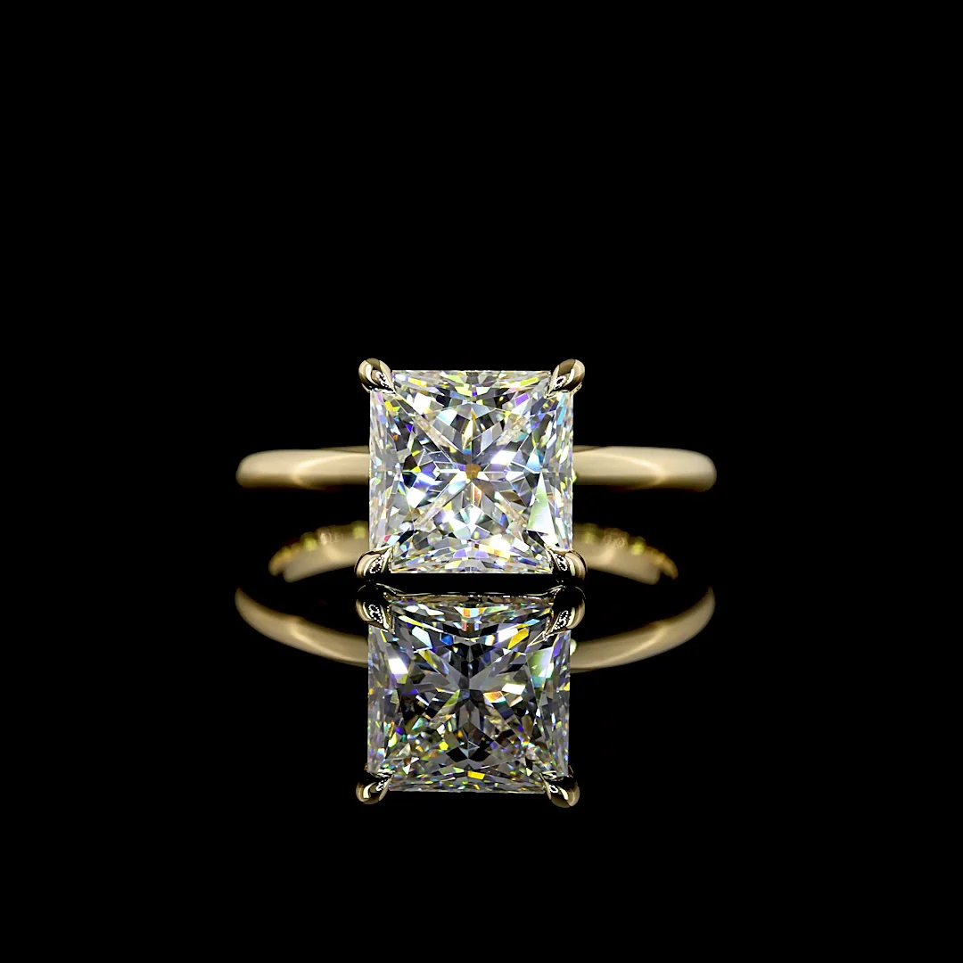 3.1 Cts 14k Yellow Gold Princess Shape Solitaire Ring - Video