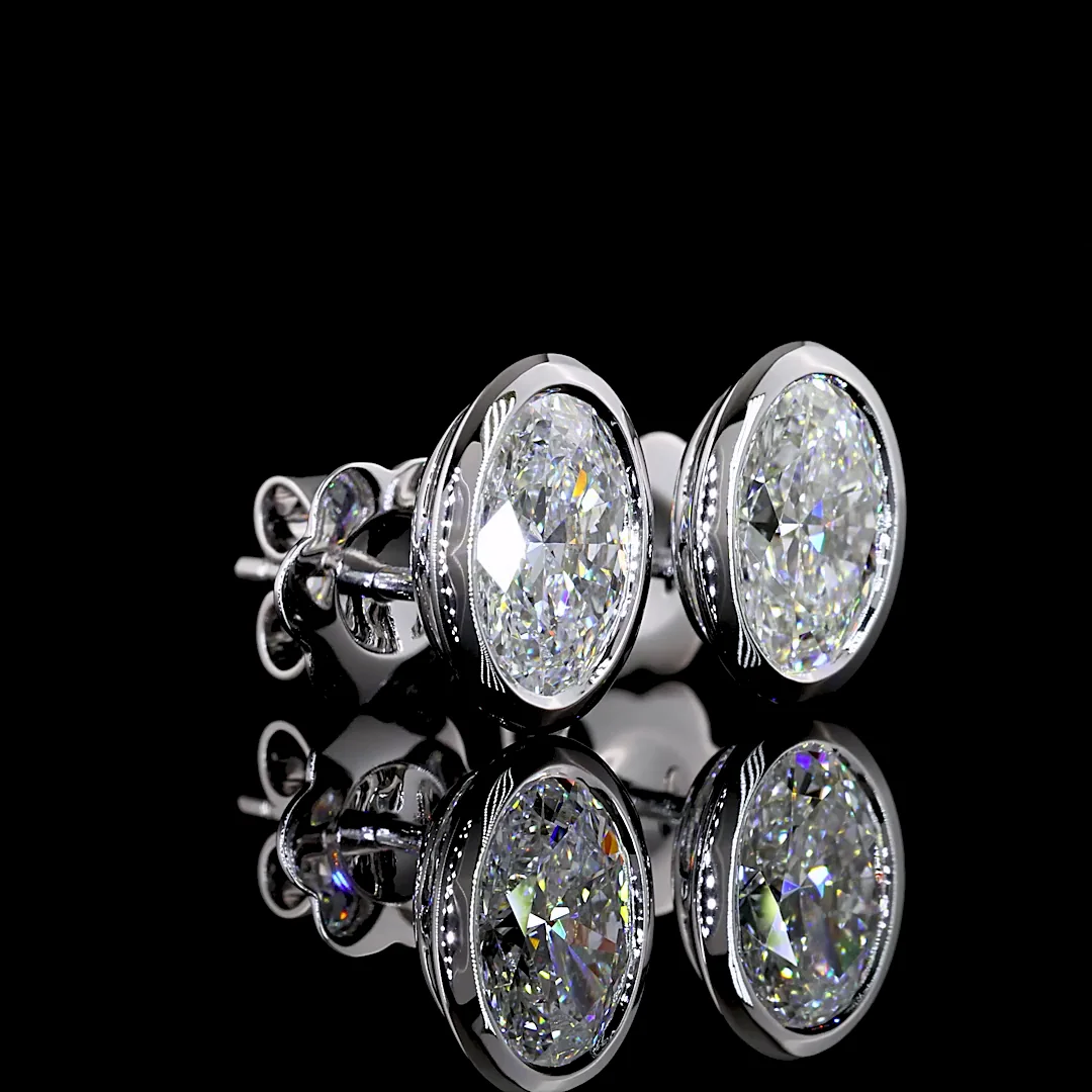 2.05 Cts 14k White Gold Oval Shape Studs Earring - Image 4