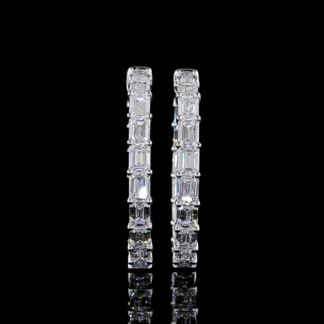 11.56 Cts 14k White Gold Emerald Shape Hoops Earring - Video