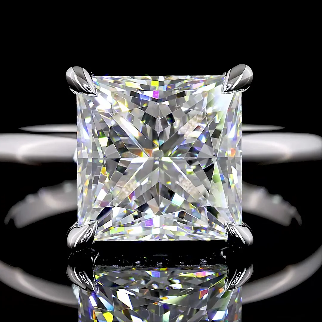 4.28 Cts 14k White Gold Princess Shape Hidden Halo Ring - Image 3