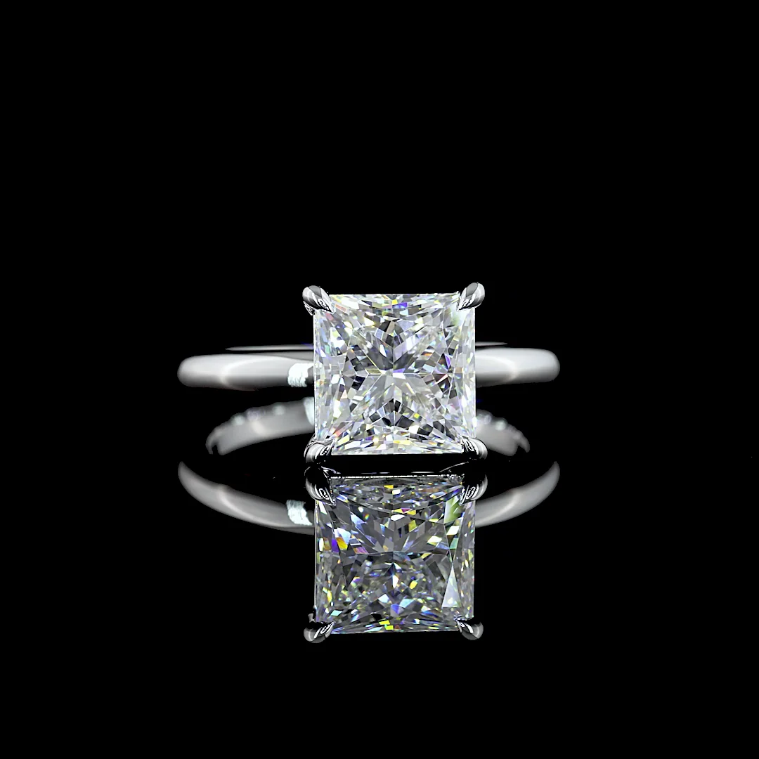 3.04 Cts 14k White Gold Princess Shape Solitaire Ring - Video
