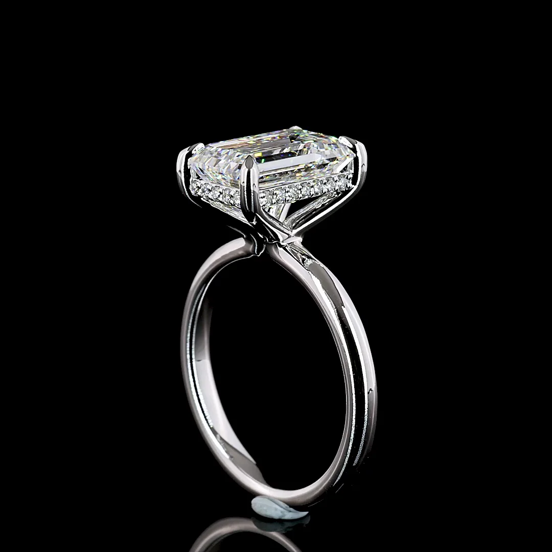 4.13 Cts 14k White Gold Emerald Shape Hidden Halo Ring - Image 2