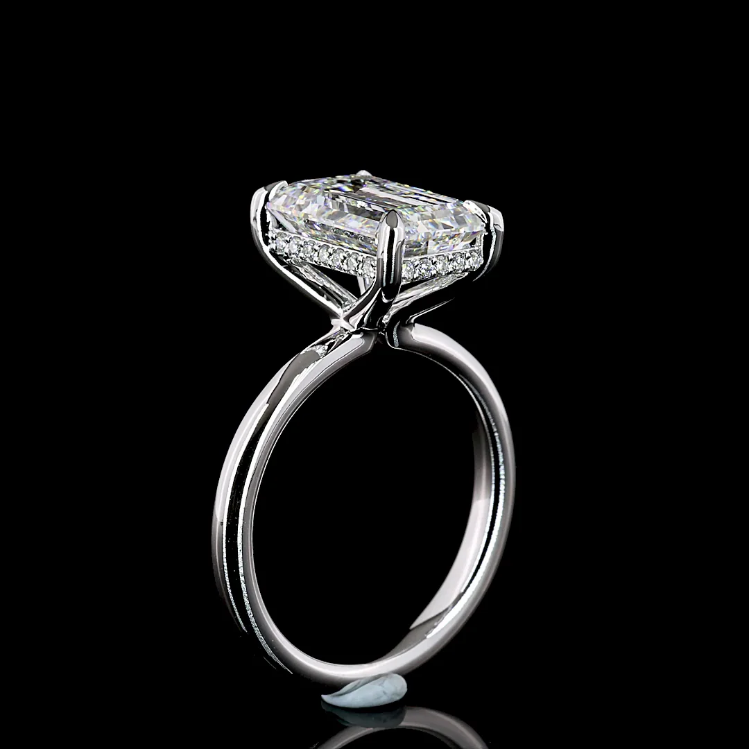 4.13 Cts 14k White Gold Emerald Shape Hidden Halo Ring - Image 4