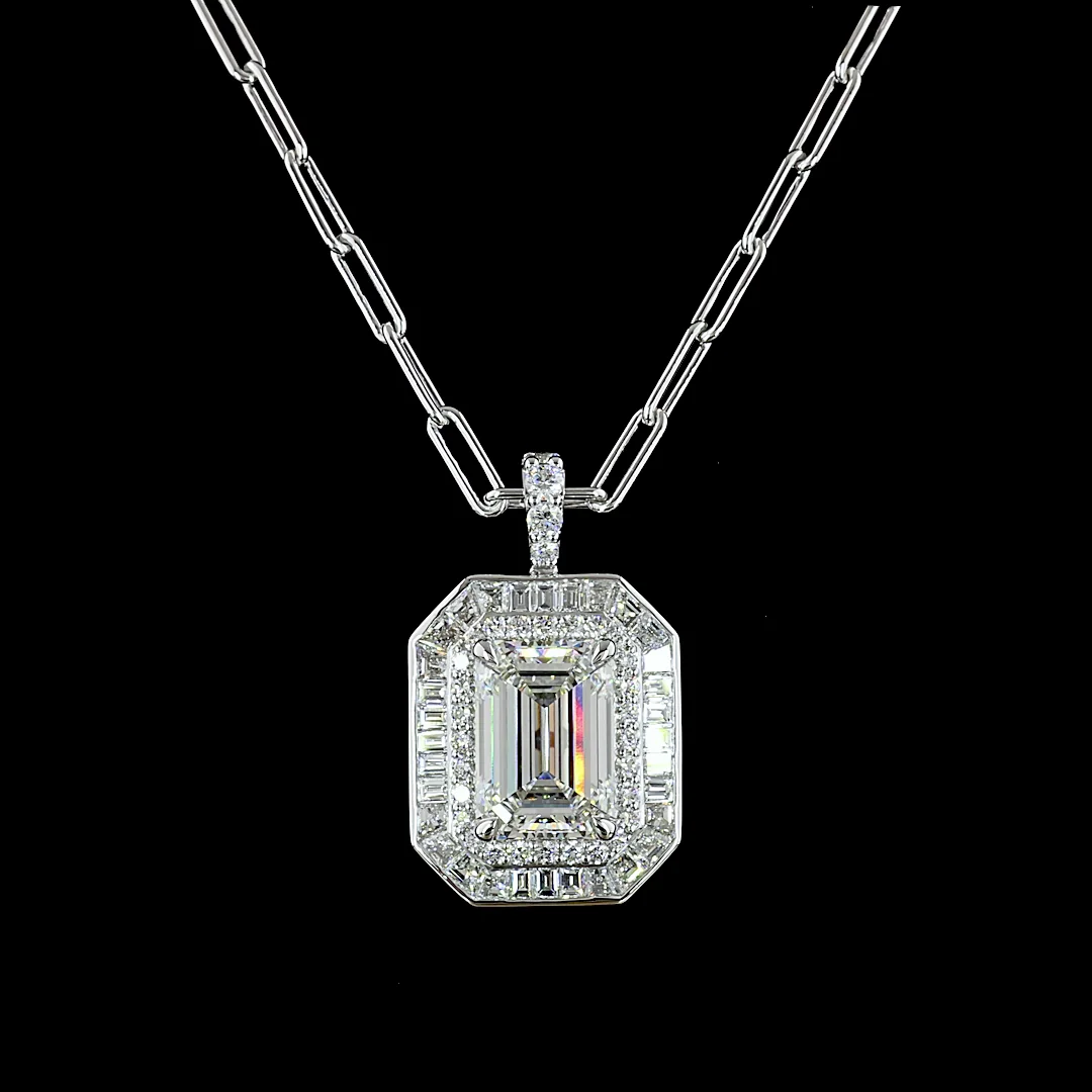 6.8 Cts 9k White Gold - 14k White Gold Emerald Shape Pendant Pendant - Image 3
