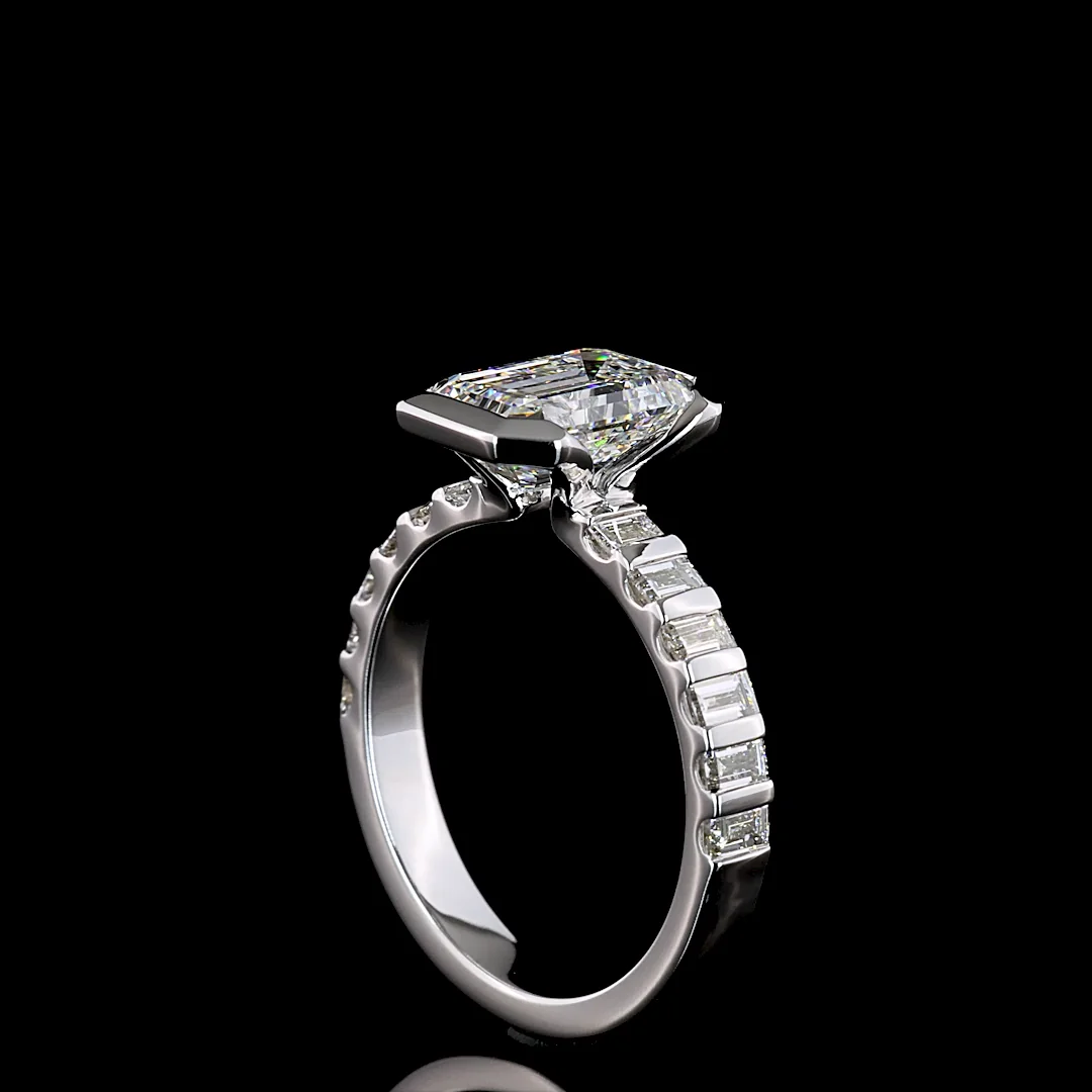 2.74 Cts 14k White Gold Emerald Shape Hidden Halo Ring - Image 2