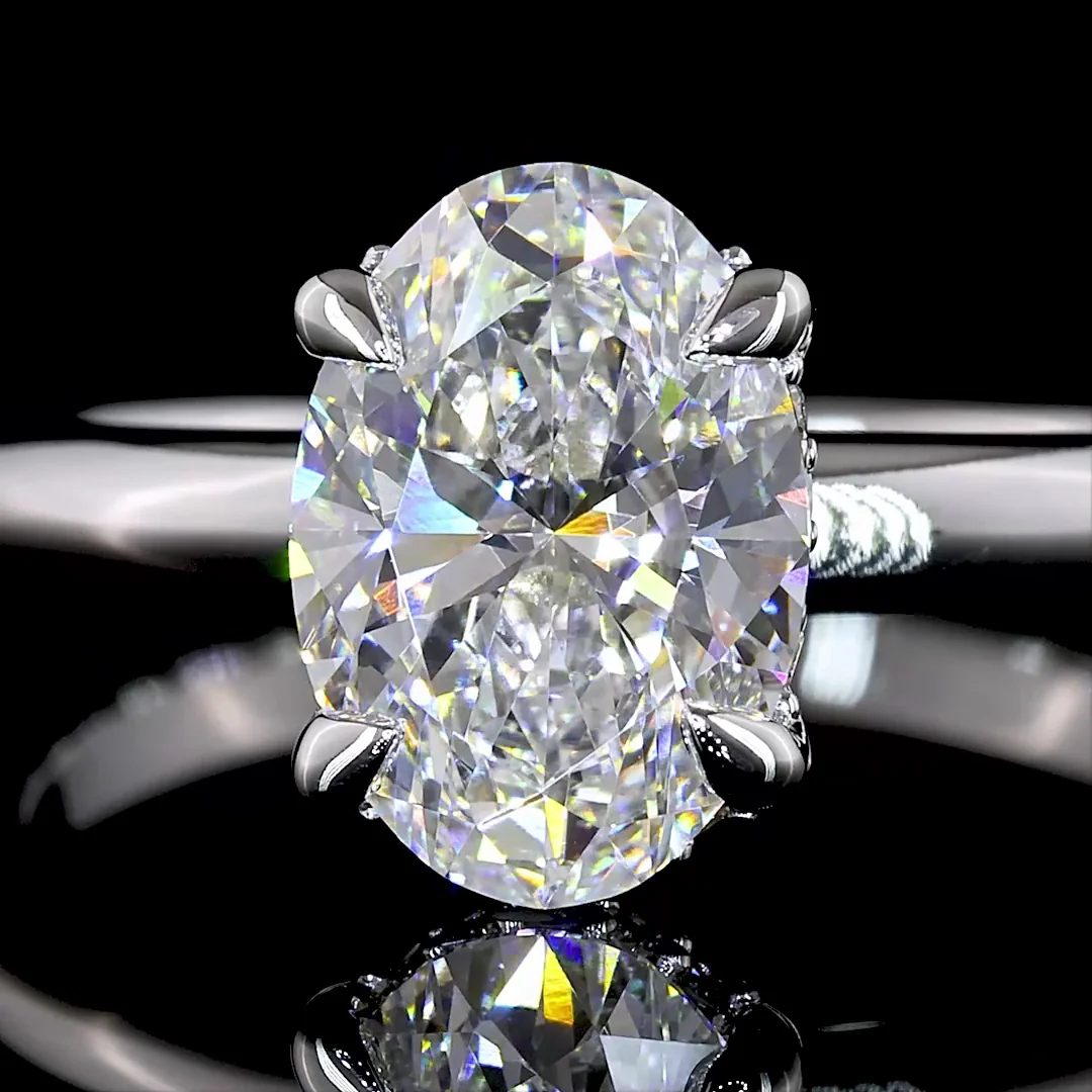 1.64 Cts 14k White Gold Oval Shape Hidden Halo Ring - Image 3