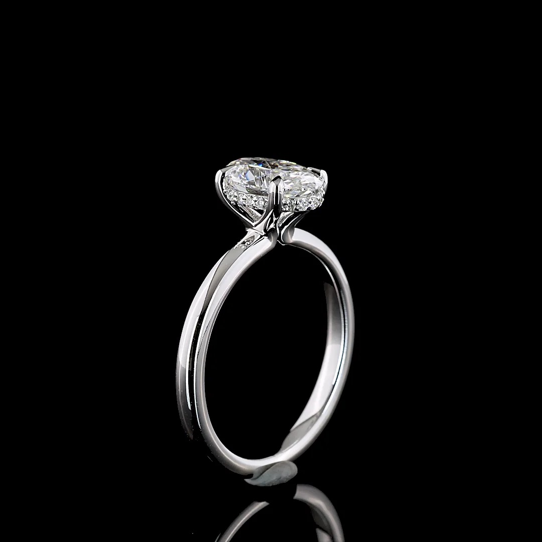 1.64 Cts 14k White Gold Oval Shape Hidden Halo Ring - Image 4