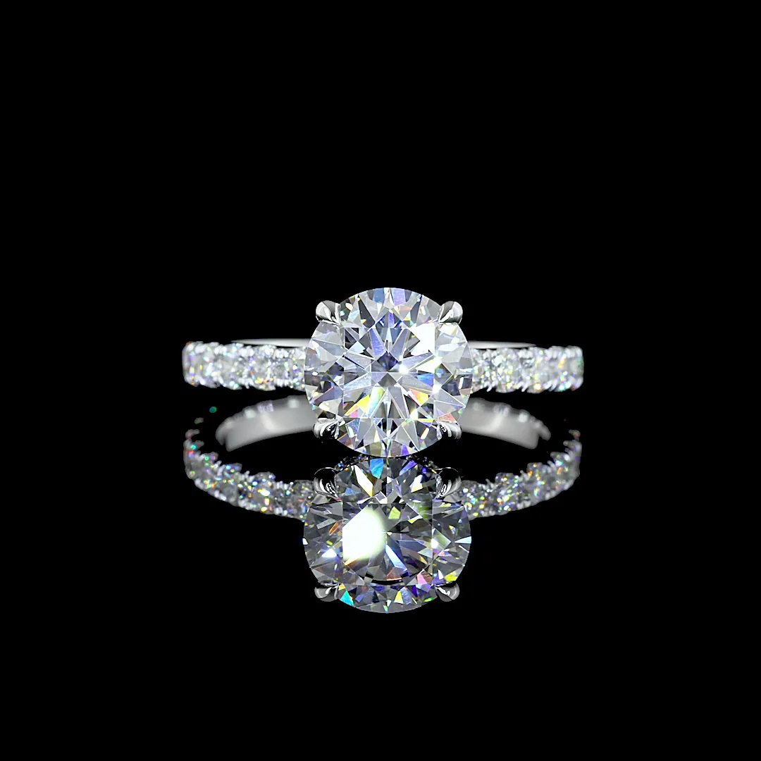 3.02 Cts 14k White Gold Round Shape Hidden Halo Ring - Video