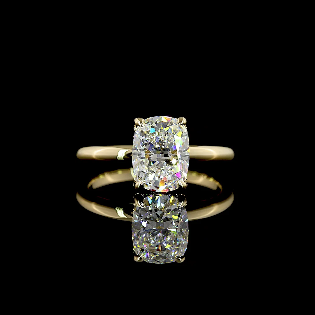2.1 Cts 14k Yellow Gold Cushion Brilliant Shape Hidden Halo Ring - Video