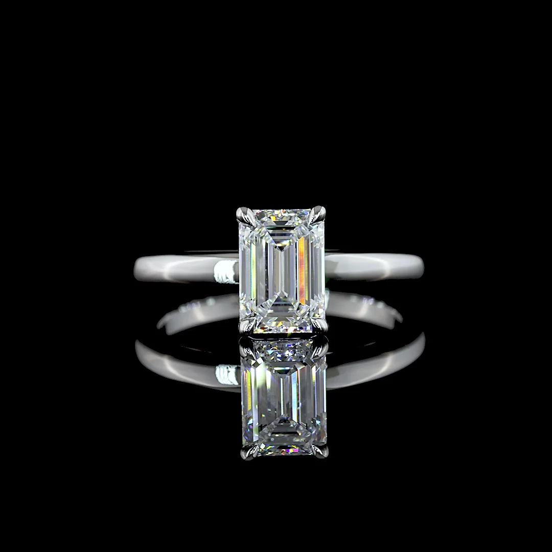 1.52 Cts 14k White Gold Emerald Shape Solitaire Ring - Video