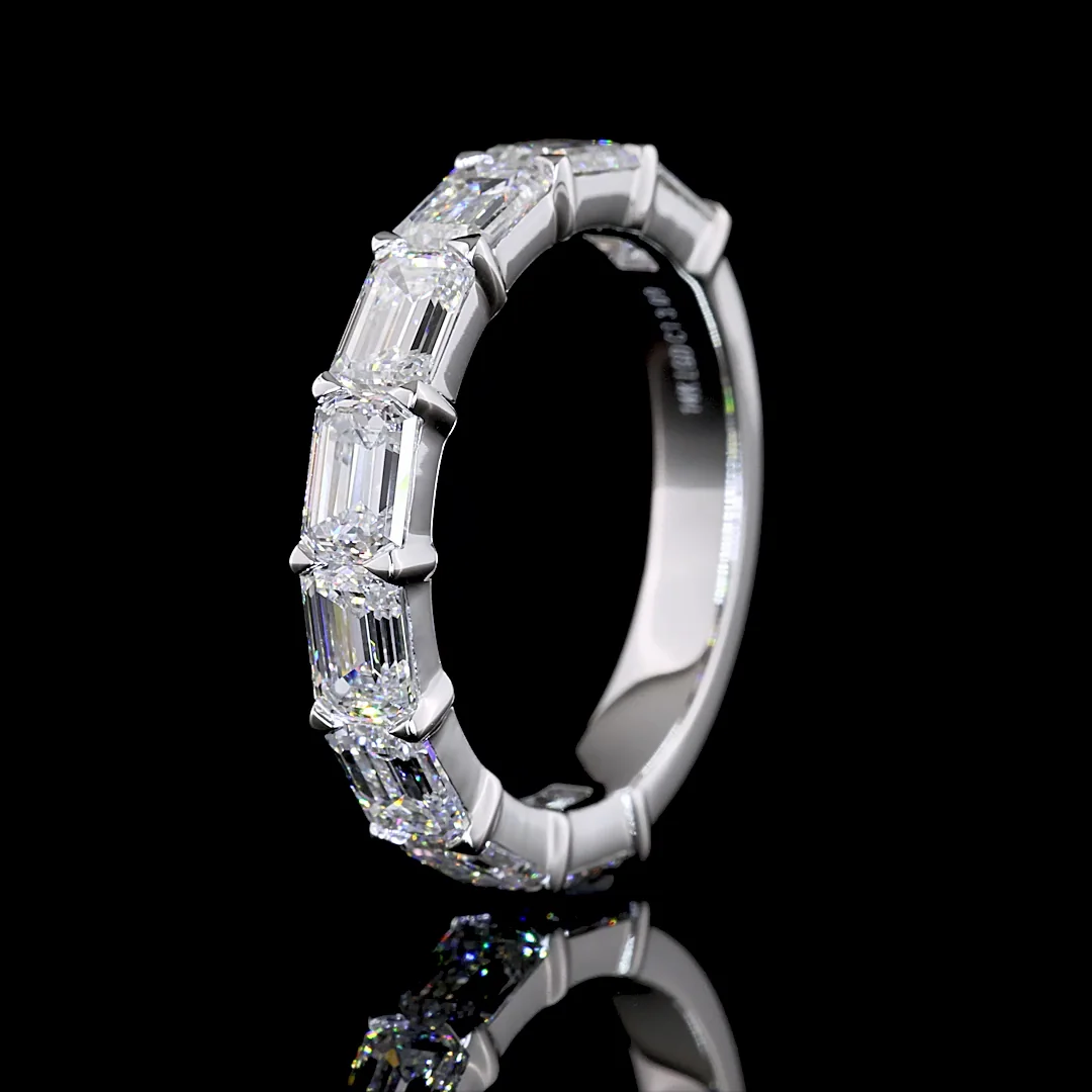 3.09 Cts 14k White Gold Emerald Shape 3/4 Band Eternity Band - Image 4