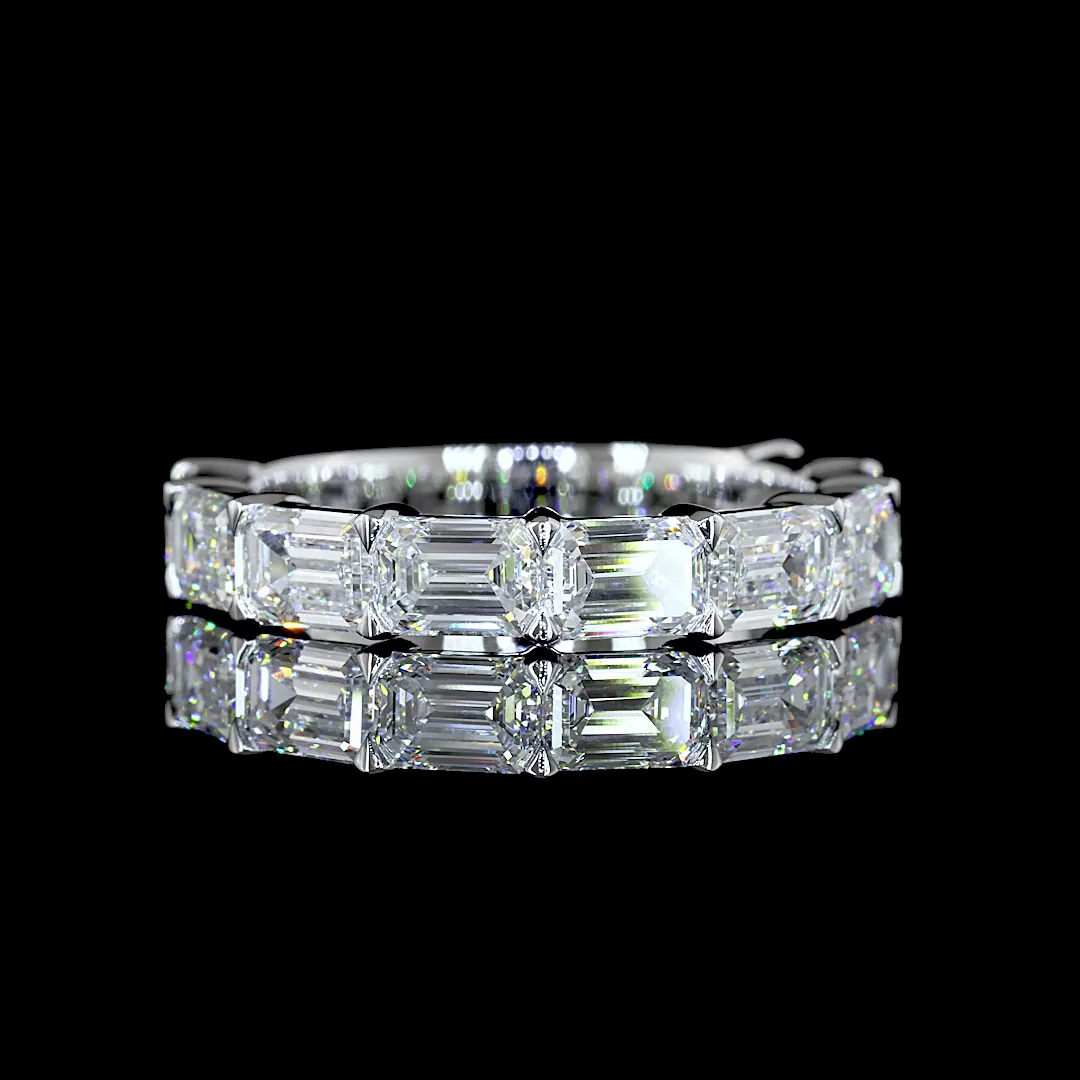 3.09 Cts 14k White Gold Emerald Shape 3/4 Band Eternity Band - Video