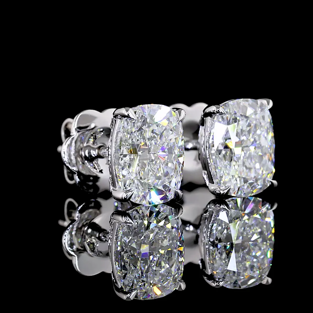 2.53 Cts 14k White Gold Cushion Brilliant Shape Studs Earring - Image 3