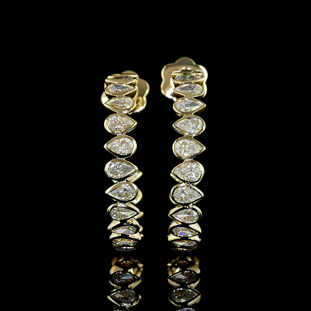 2.75 Cts 14k Yellow Gold Pear Shape C Hoops Earring - Video
