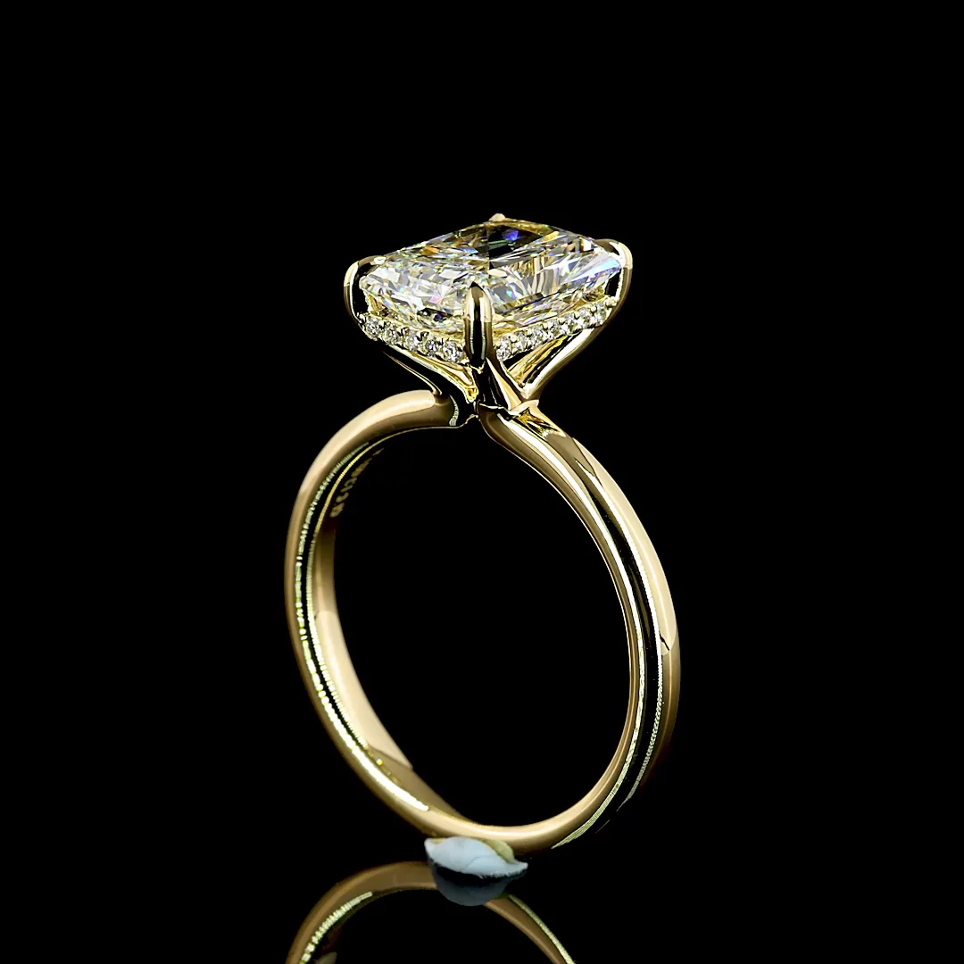 3.15 Cts 14k Yellow Gold Radiant Shape Hidden Halo Ring - Image 2