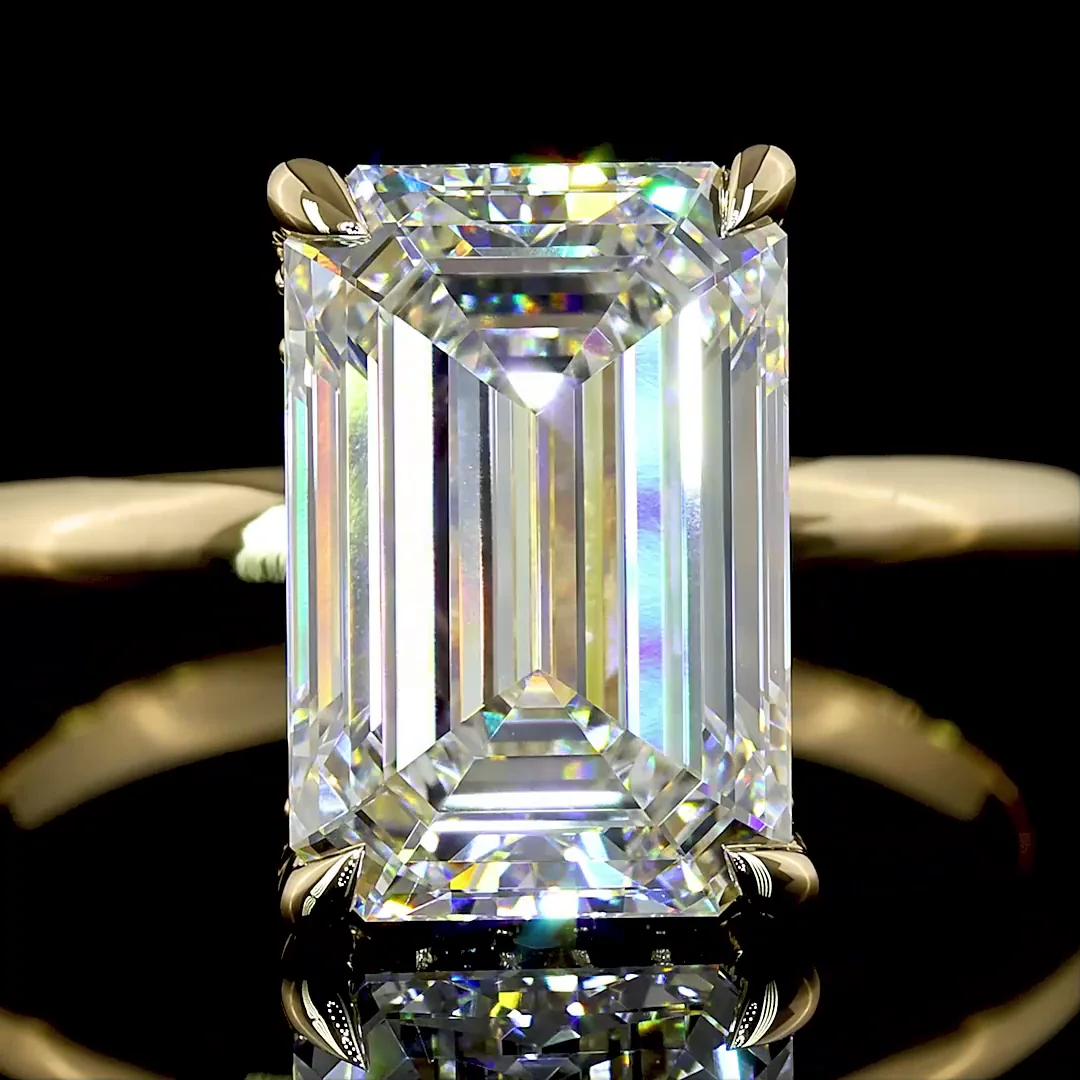 4.14 Cts 14k Yellow Gold Emerald Shape Hidden Halo Ring - Image 3