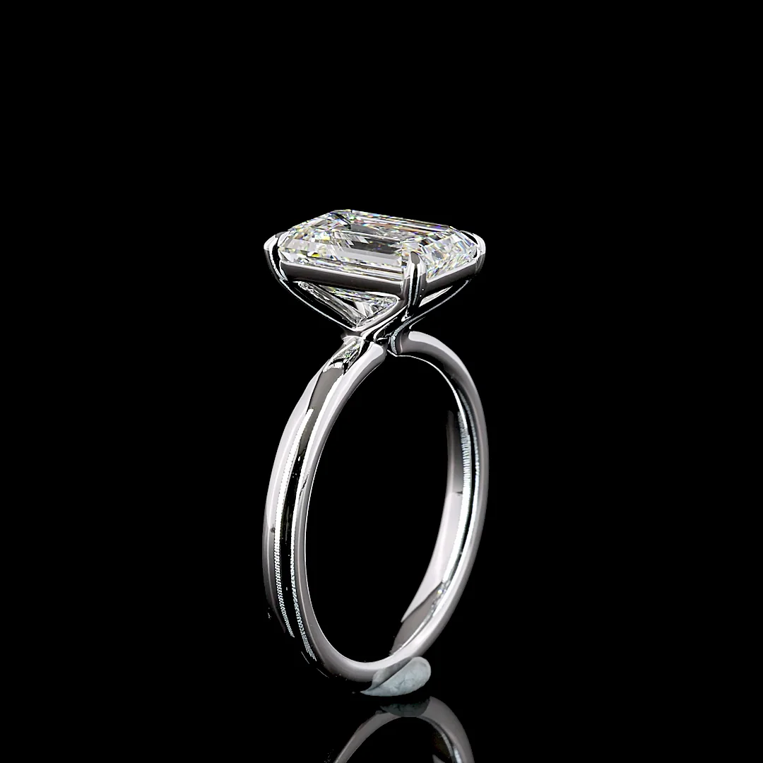 3.04 Cts 14k White Gold Emerald Shape Solitaire Ring - Image 4