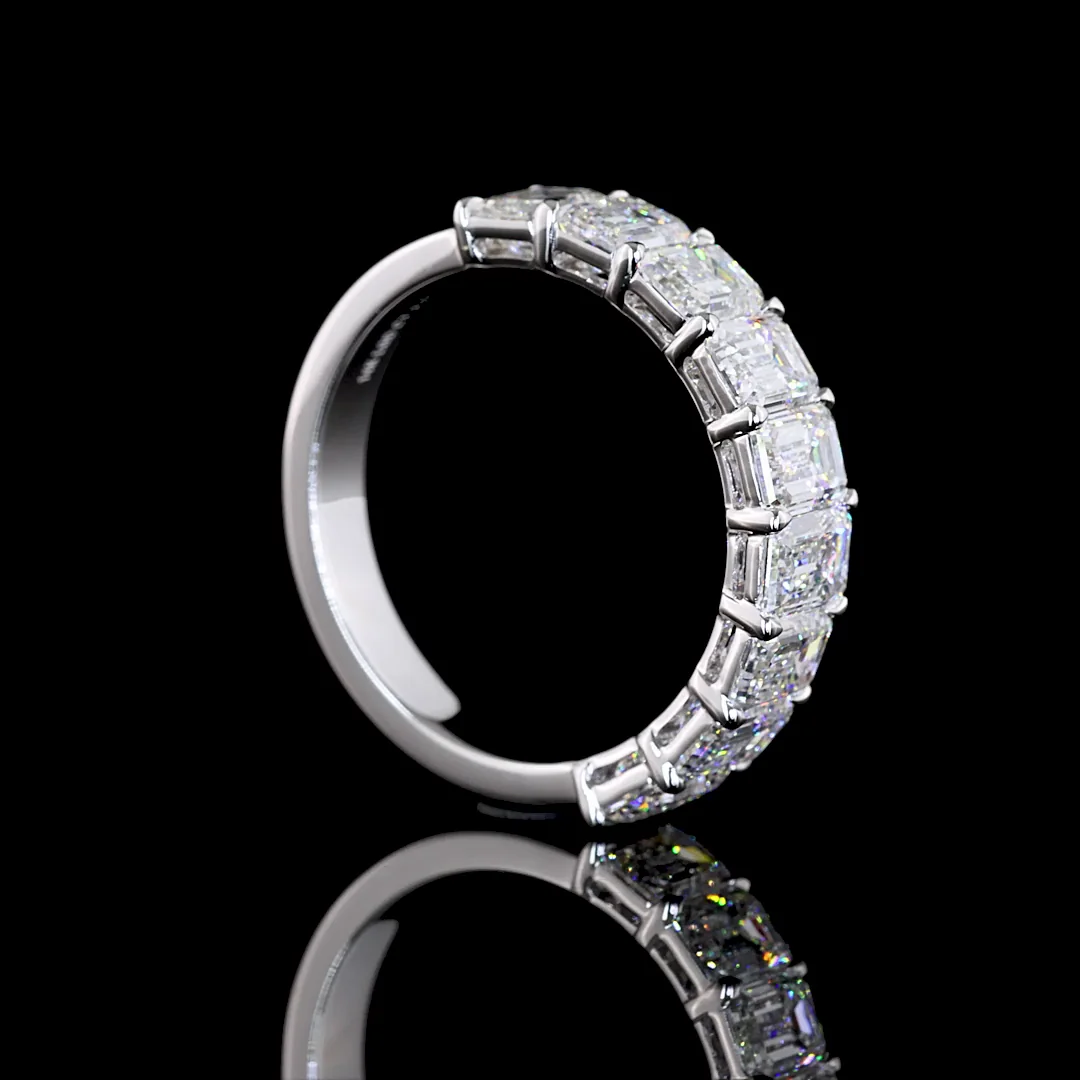 3.25 Cts 14k White Gold Emerald Shape Half Eternity Eternity Band - Image 2