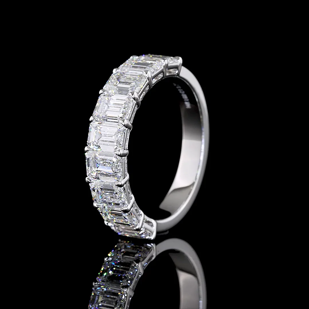 3.25 Cts 14k White Gold Emerald Shape Half Eternity Eternity Band - Image 4