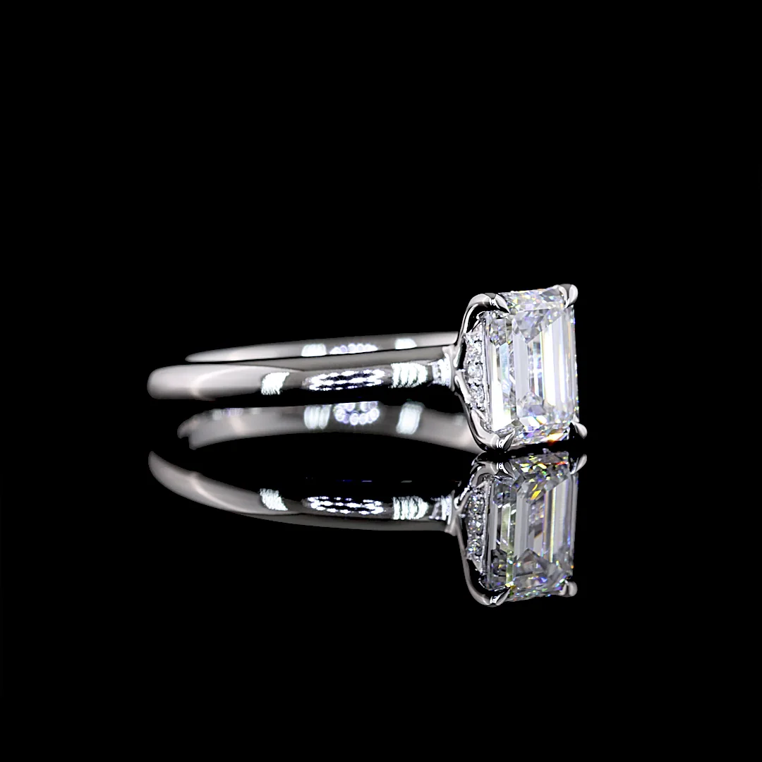 1.05 Cts 14k White Gold Emerald Shape Hidden Halo Ring - Image 3