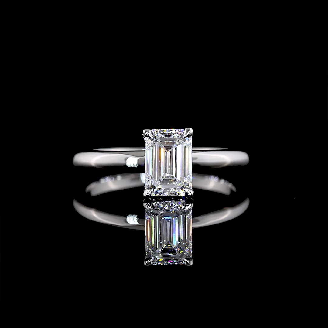 1.05 Cts 14k White Gold Emerald Shape Hidden Halo Ring - Video