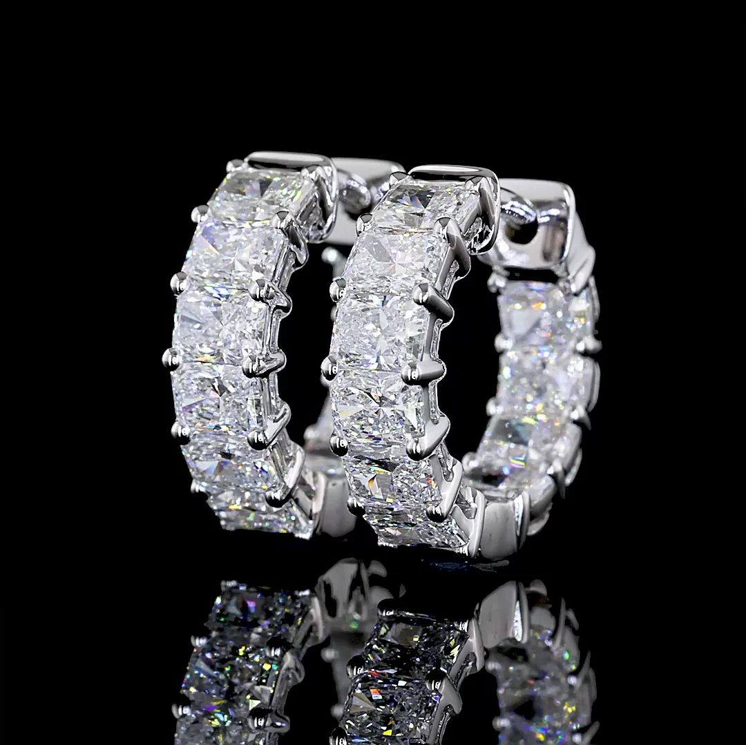 2.59 Cts 14k White Gold Radiant Shape Huggies Earring - Image 2