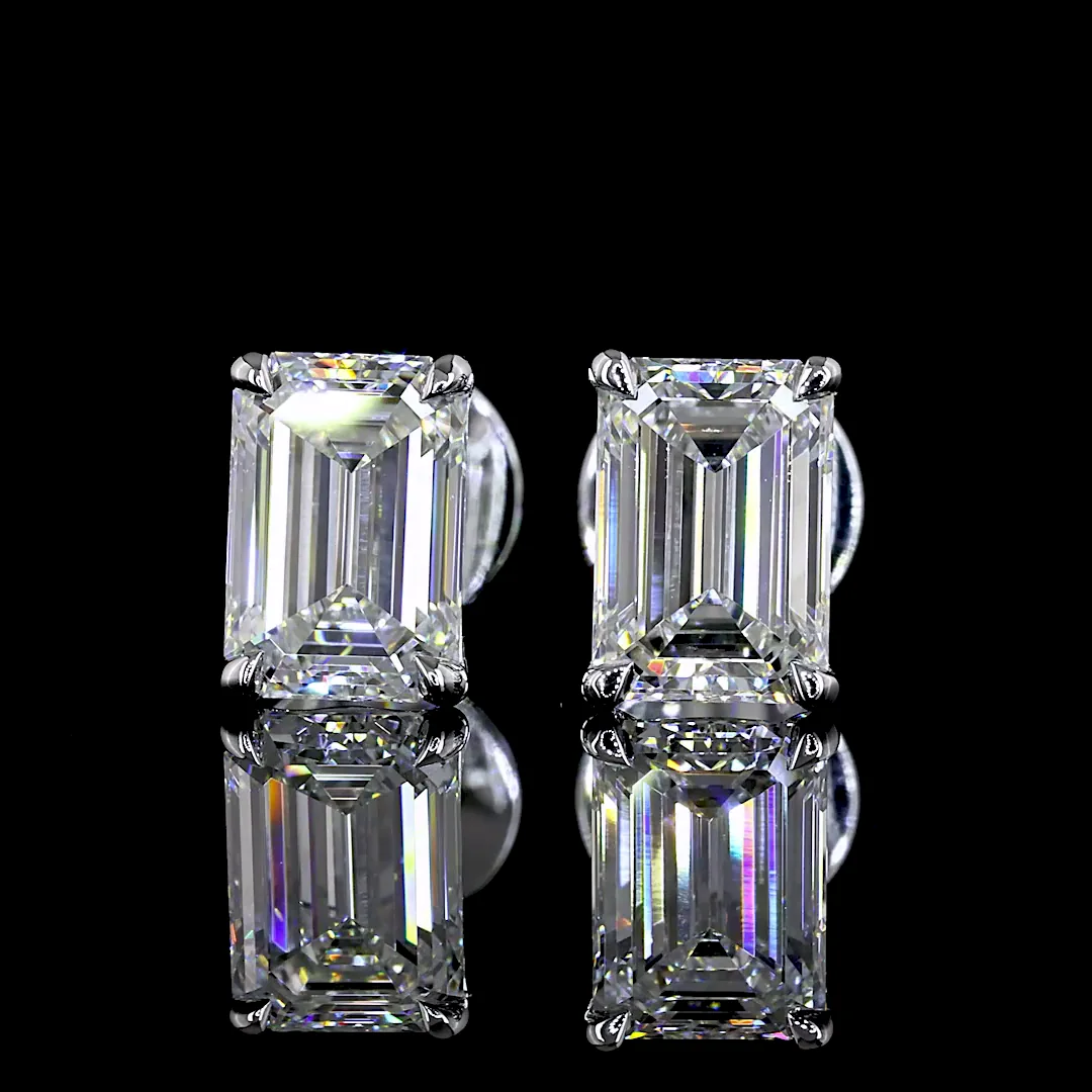 1.53 Cts 14k White Gold Emerald Shape Studs Earring - Video