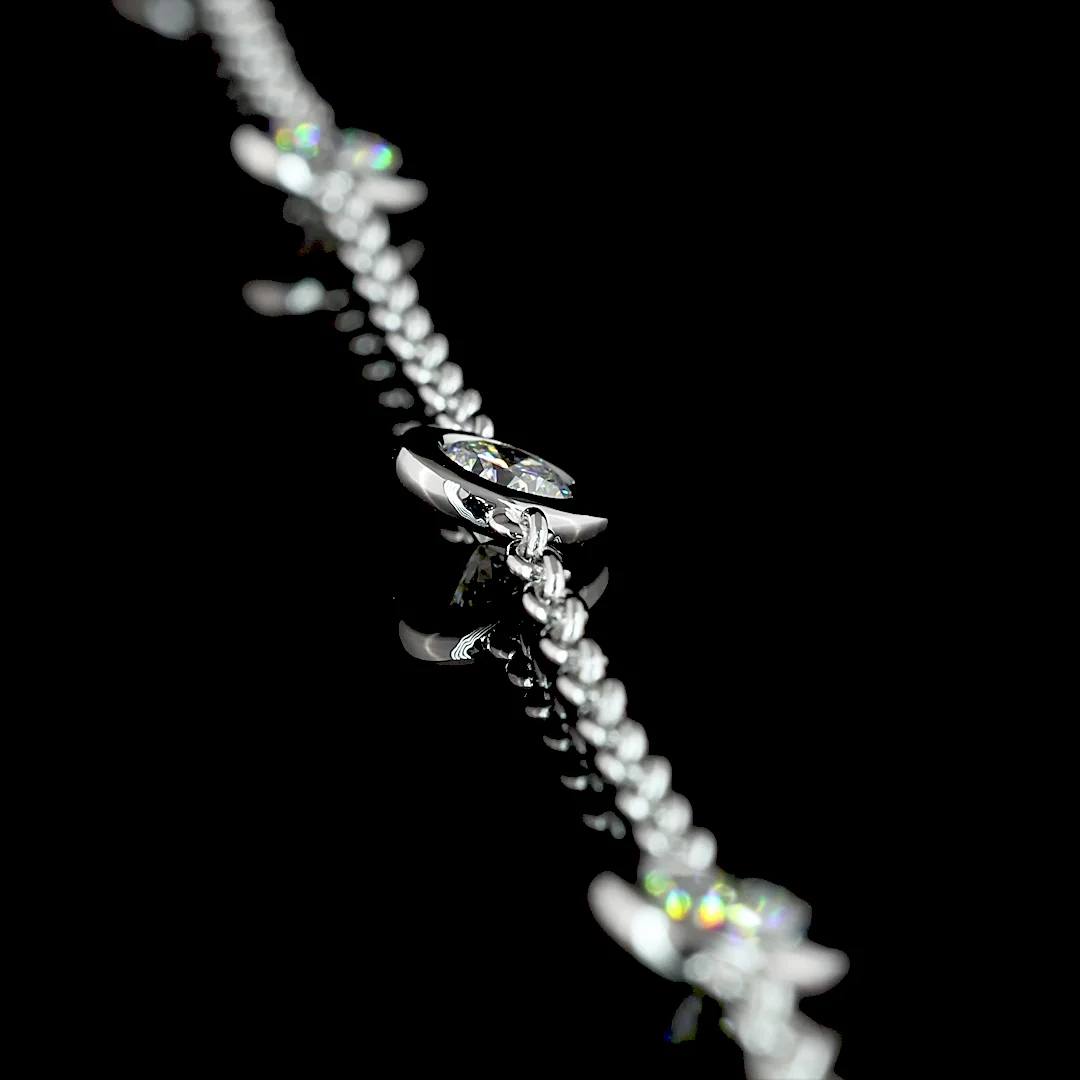 1.97 Cts 14k White Gold Round Shape Station Necklace - Image 2