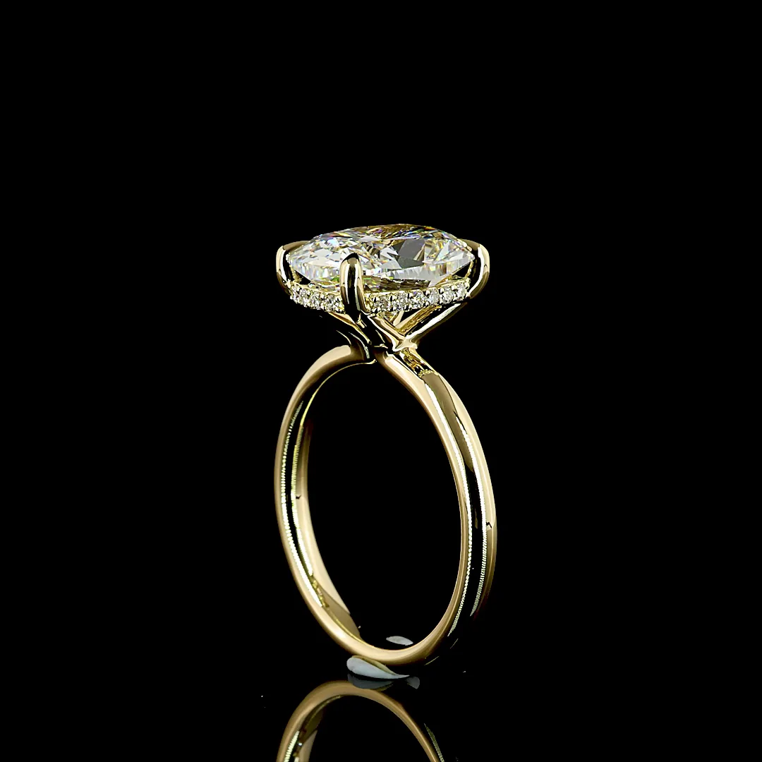 4.15 Cts 14k Yellow Gold Cushion Brilliant Shape Hidden Halo Ring - Image 2