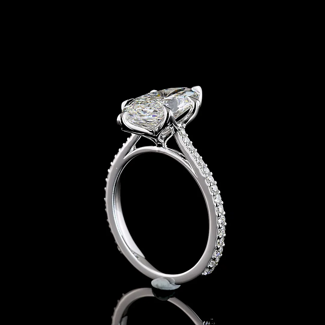 3.45 Cts 14k White Gold Marquise Shape Solitaire Diamond Shank Ring - Image 2