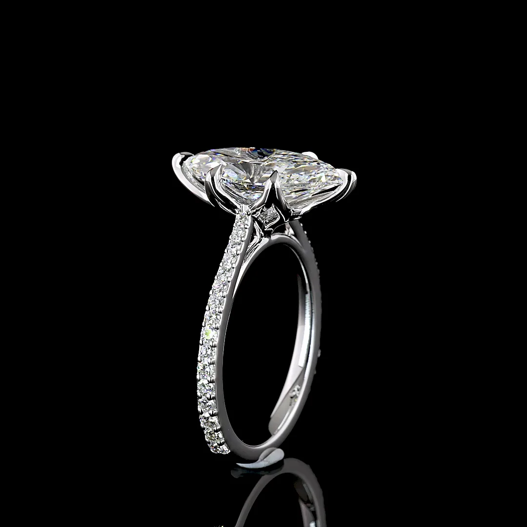 3.45 Cts 14k White Gold Marquise Shape Solitaire Diamond Shank Ring - Image 4