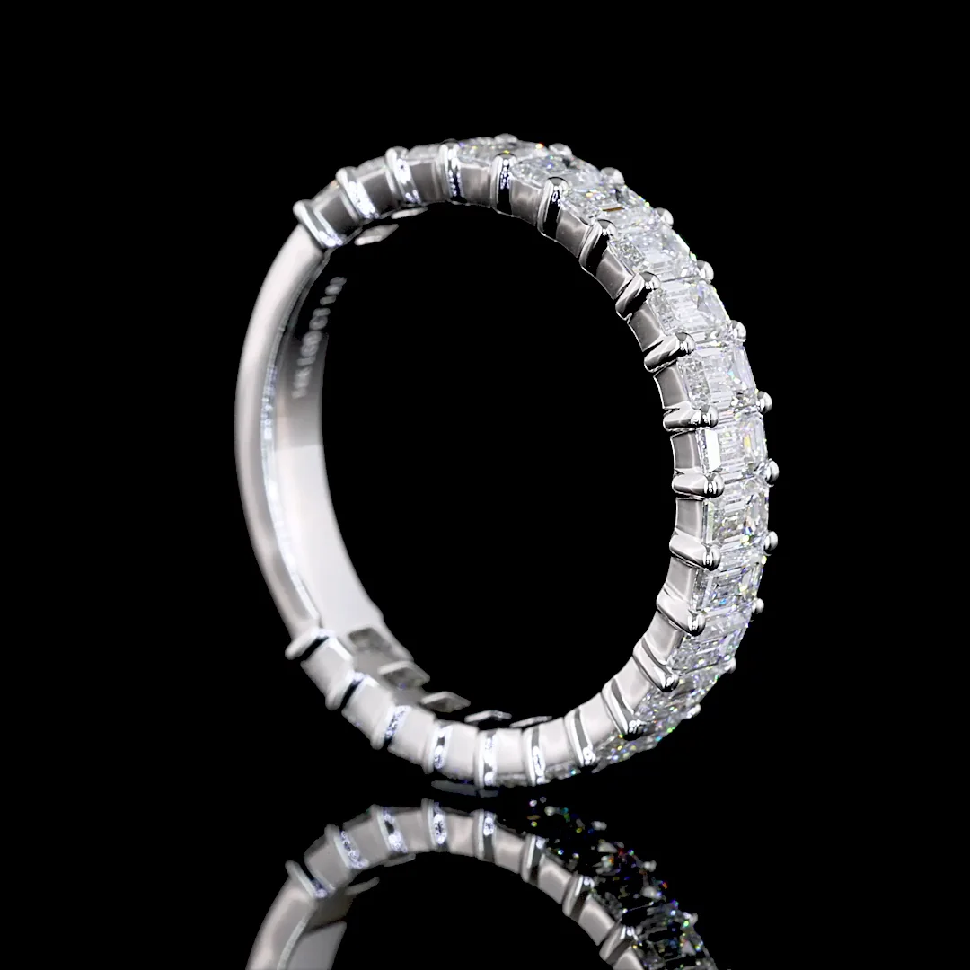 1.82 Cts 14k White Gold Emerald Shape 3/4 Band Eternity Band - Image 2
