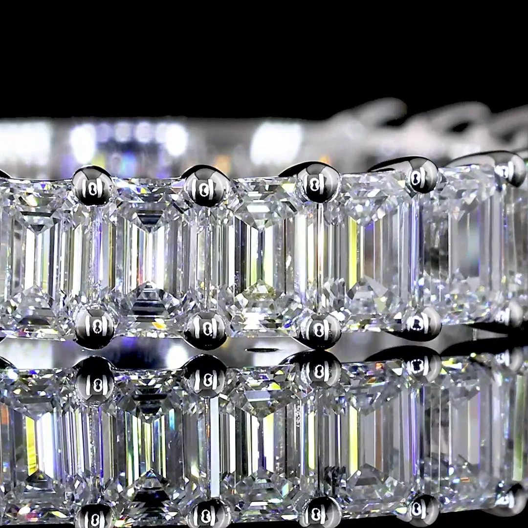 1.82 Cts 14k White Gold Emerald Shape 3/4 Band Eternity Band - Image 3