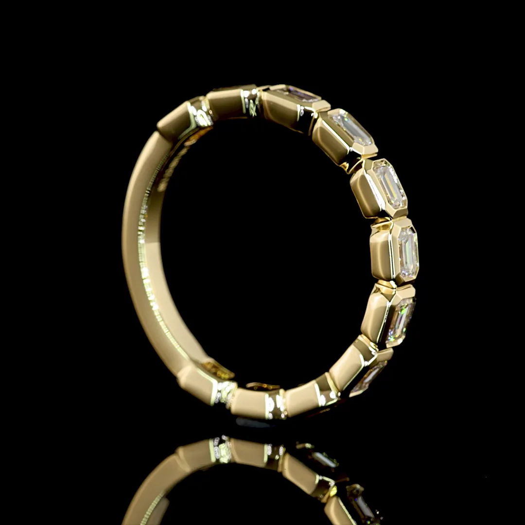 1 Cts 14k Yellow Gold Emerald Shape 3/4 Band Eternity Band - Image 2