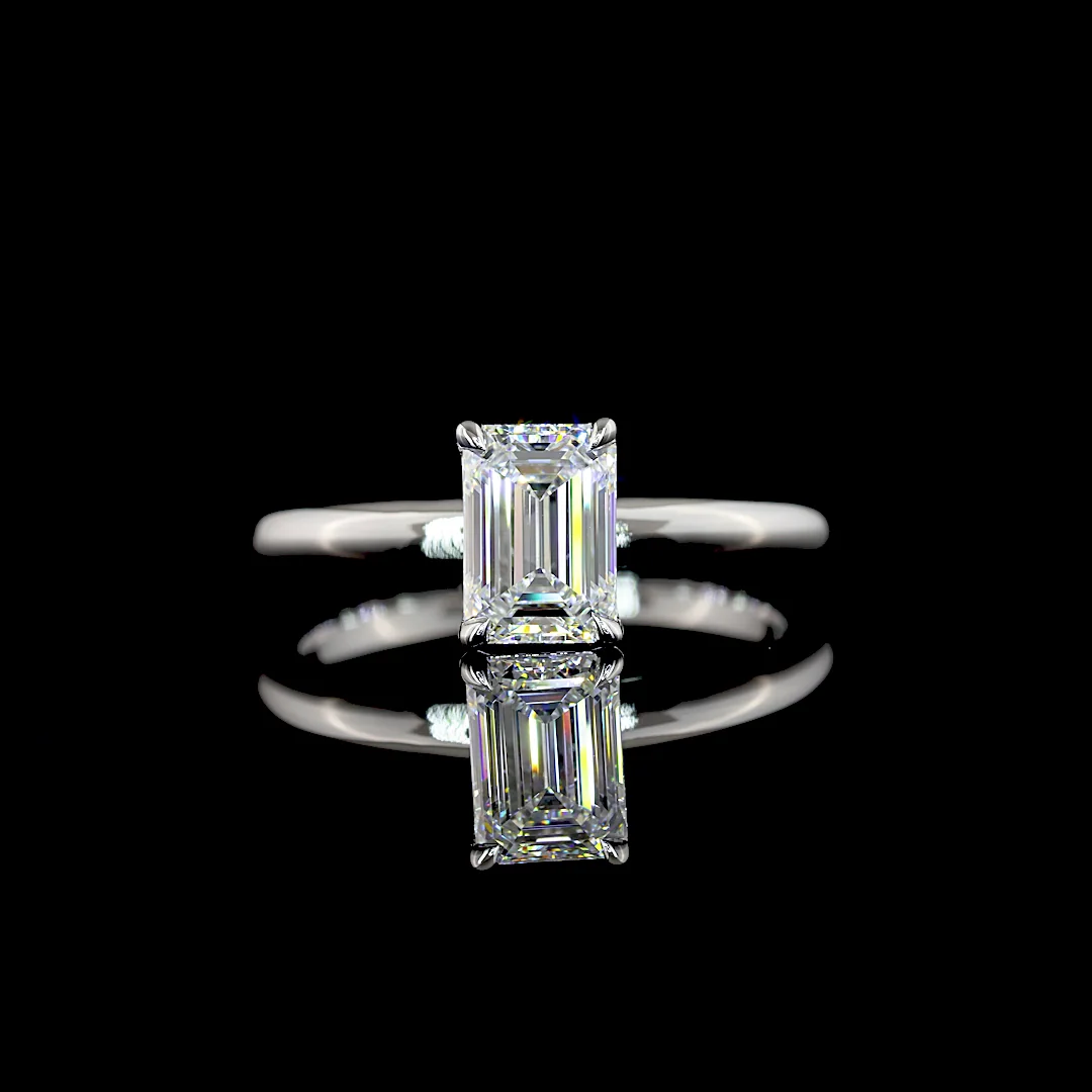 1.08 Cts 14k White Gold Emerald Shape Solitaire Ring - Video