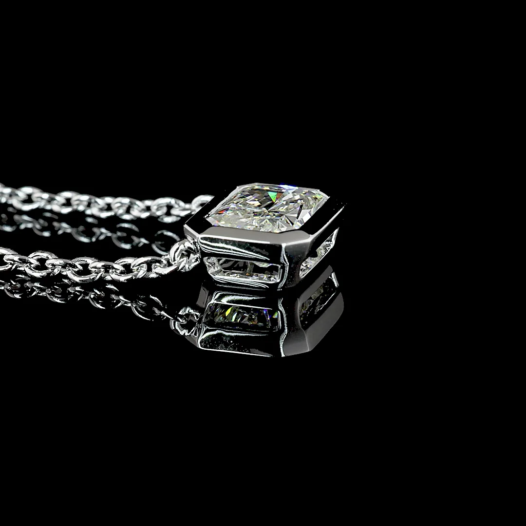 1.55 Cts 14k White Gold Radiant Shape Solitaire Pendant - Image 2