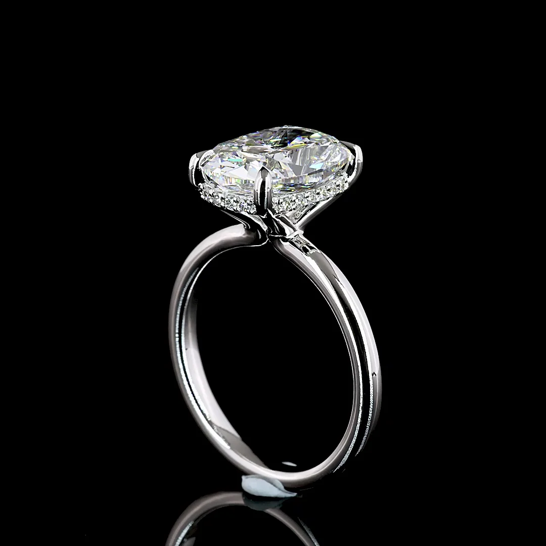 4.18 Cts 14k White Gold Cushion Brilliant Shape Hidden Halo Ring - Image 2