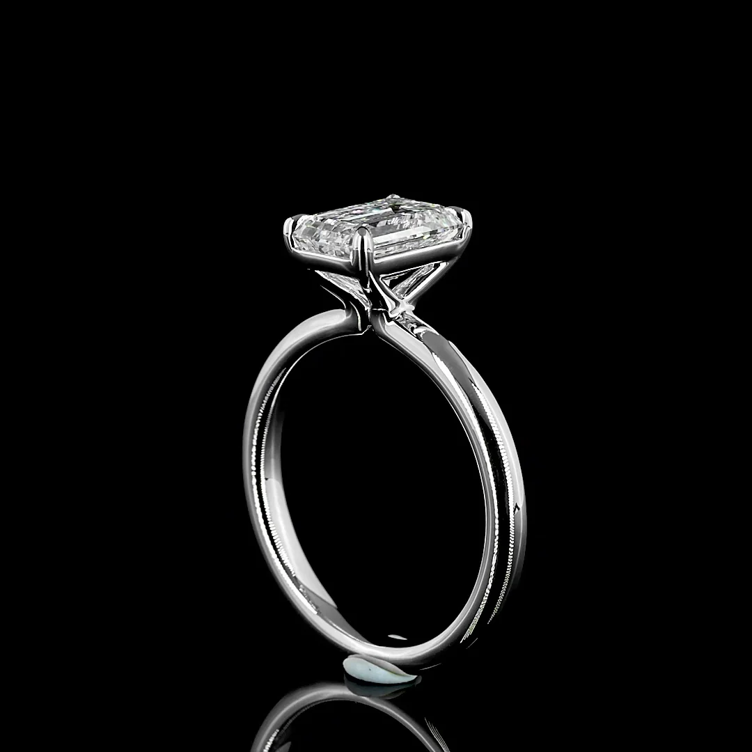 2.03 Cts 14k White Gold Emerald Shape Solitaire Ring - Image 2