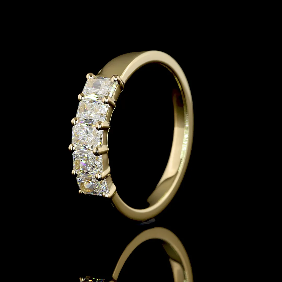 1 Cts 14k Yellow Gold Radiant Shape 5 Stones Eternity Band - Image 4