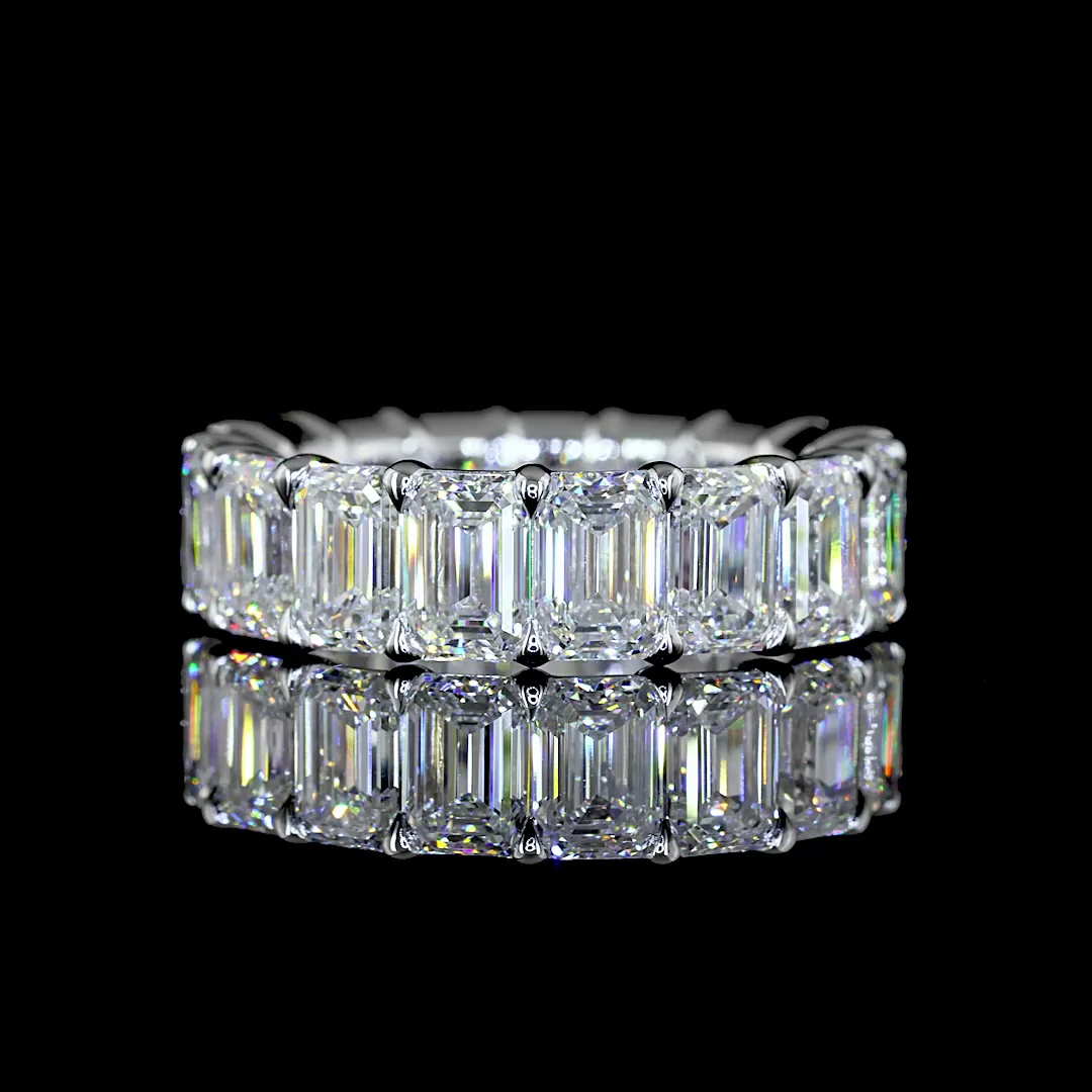 8.02 Cts 18k White Gold Emerald Shape Eternity Band Eternity Band - Video