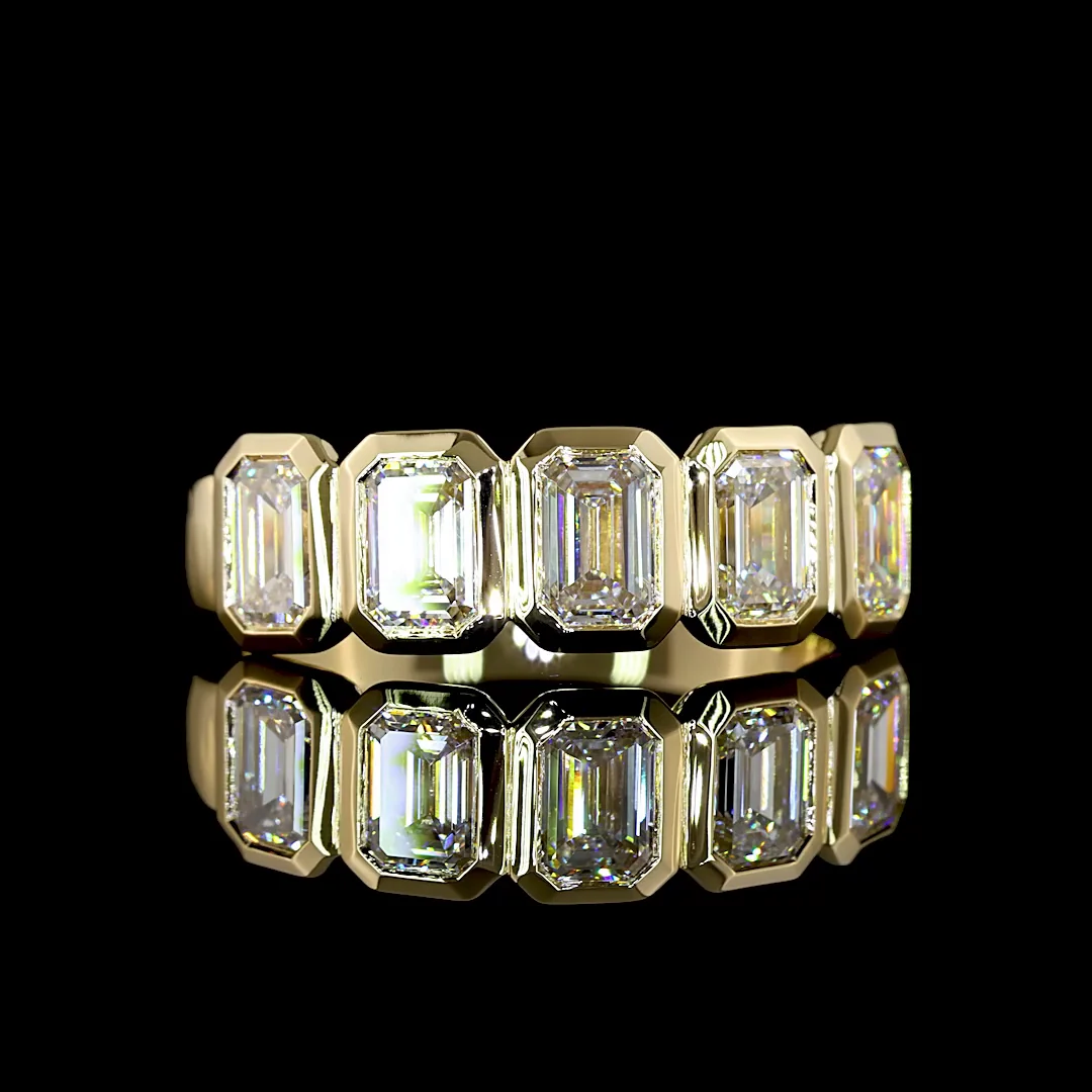 2.03 Cts 14k Yellow Gold Emerald Shape 5 Stones Eternity Band - Video