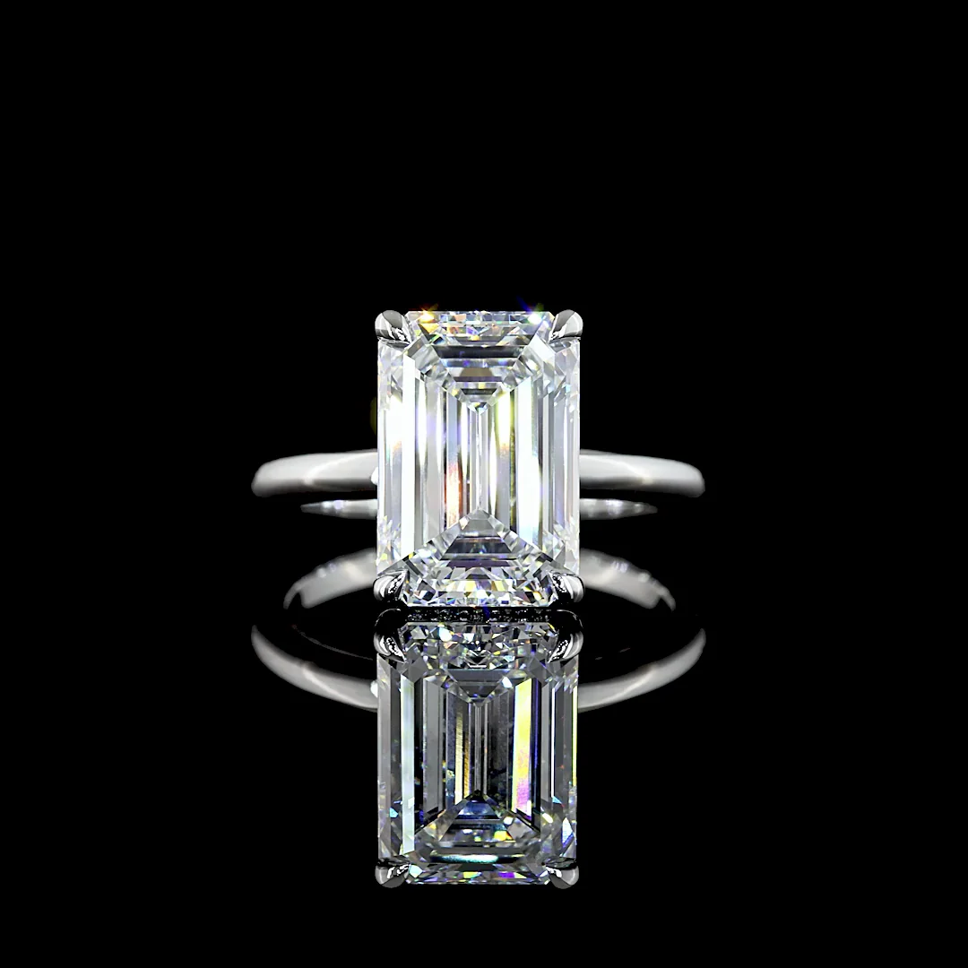 5.34 Cts 14k White Gold Emerald Shape Hidden Halo Ring - Video