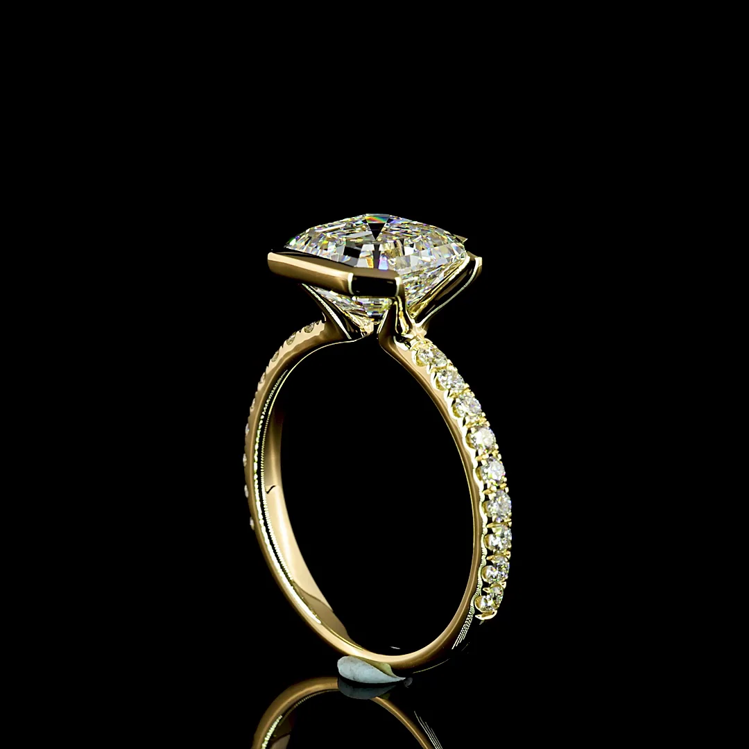 3.35 Cts 14k Yellow Gold Asscher Shape Hidden Halo Ring - Image 2