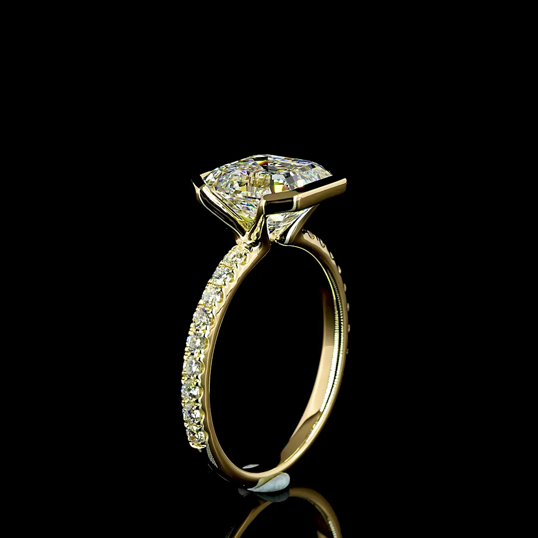 3.35 Cts 14k Yellow Gold Asscher Shape Hidden Halo Ring - Image 4