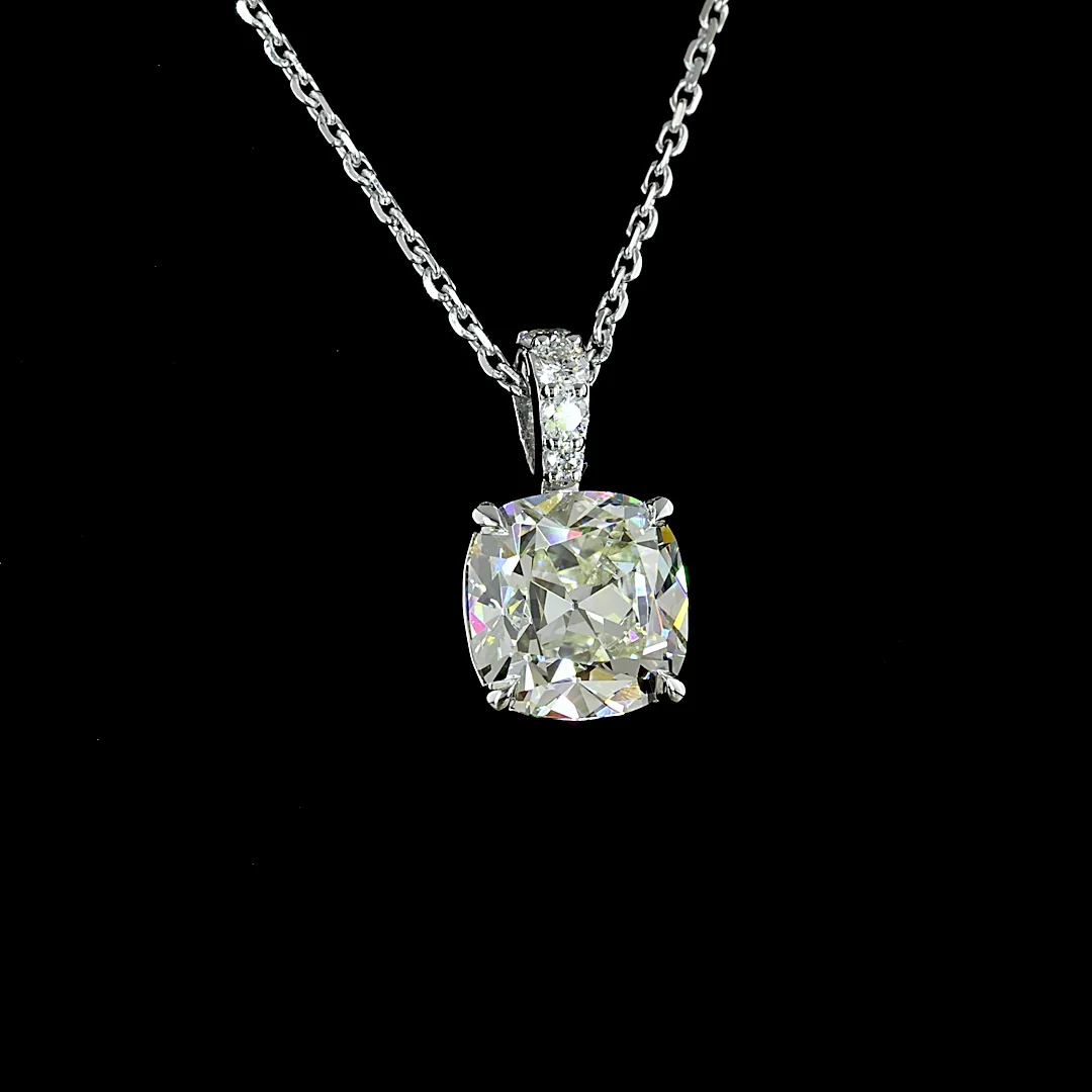 2.1 Cts 14k White Gold Square Antique Cushion Shape Pendant Pendant - Image 3