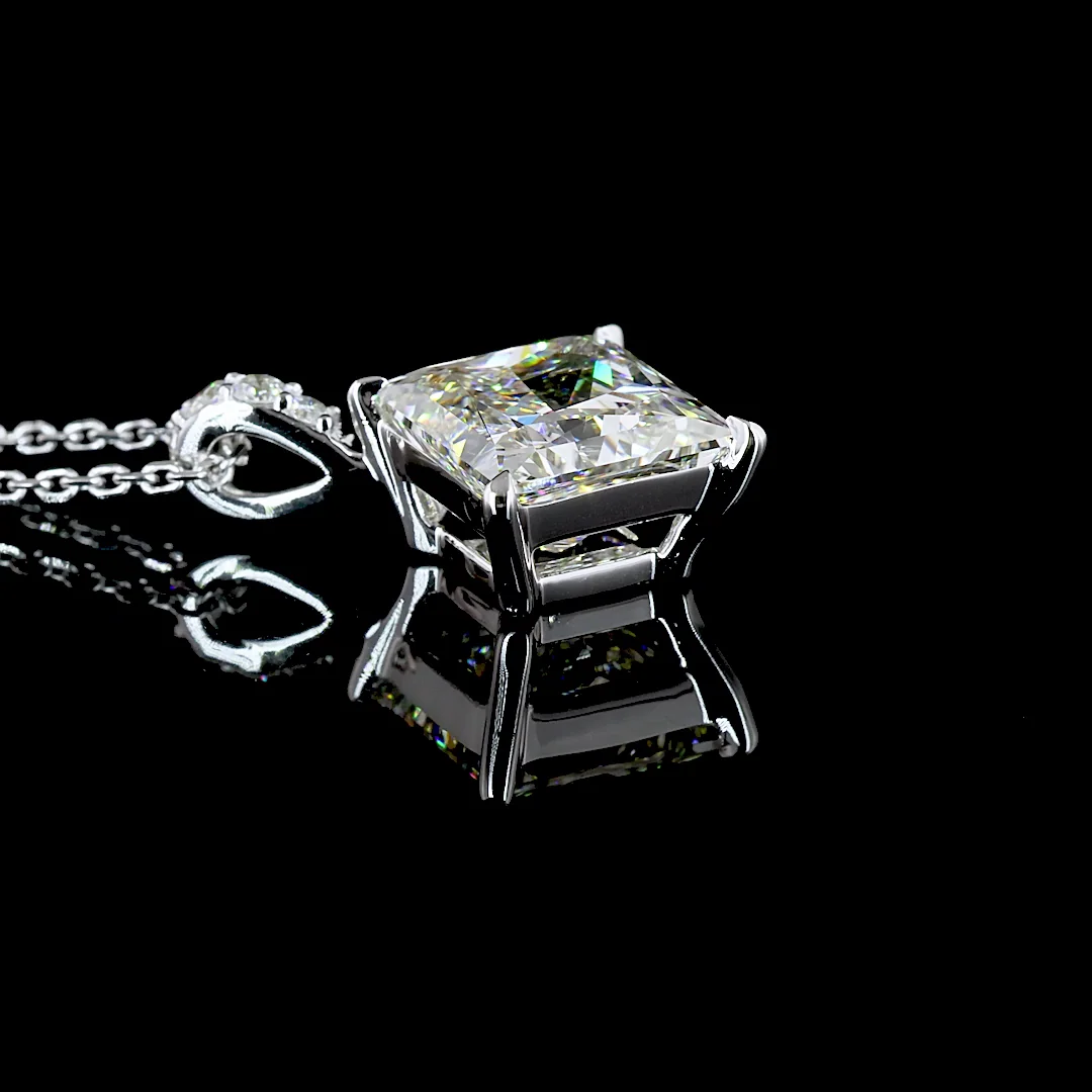 3.13 Cts 14k White Gold Princess Shape Pendant Pendant - Image 2